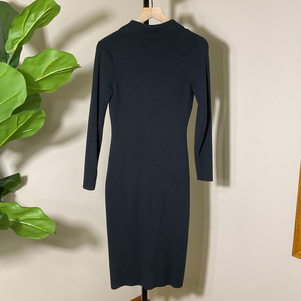 Abercrombie & Fitch Ribbed Midi Dress Black Button Front Stretch Size L - Picture 4 of 5